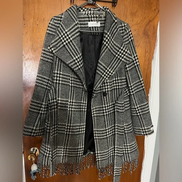 Calvin Klein Black and White Plaid Coat - Picture 1 of 4